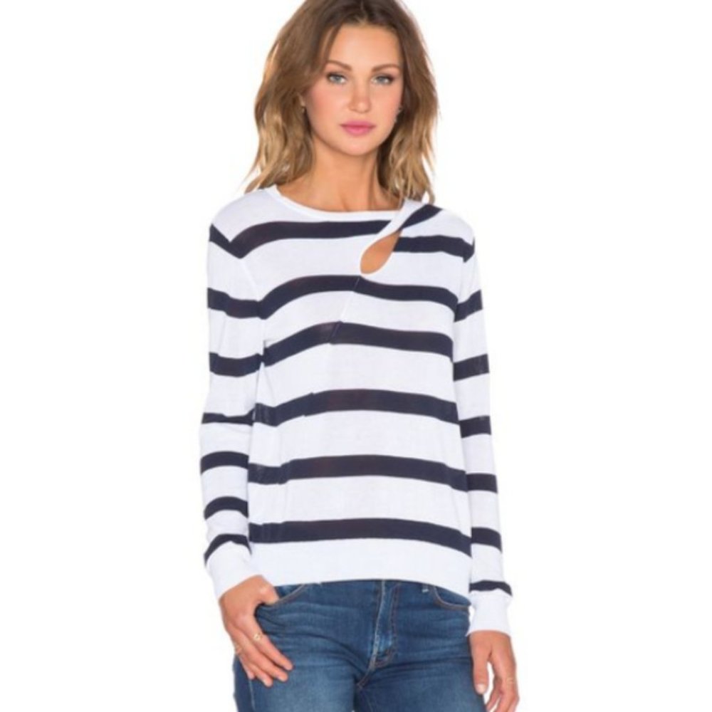 A.L.C Robinson Striped Cutout Sweater in Cotton Navy White